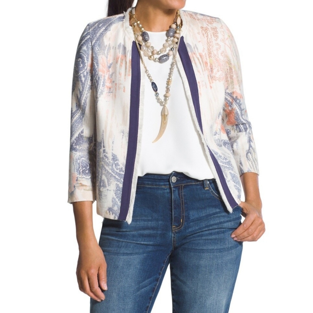 CHICO'S Watercolor-Print Textured Artsy Career‎ Casual Jacket 1 / M
